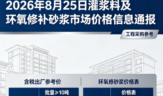 河源2026年8月25日灌浆料及环氧修补砂浆市场价格信息通报